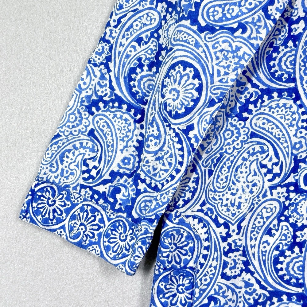 Gretchen Scott Top Womens Large Blue Paisley Tunic Resortwear Coastal V Neck - Picture 3 of 14